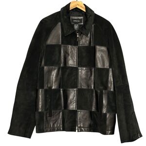 VTG Claiborne Men Jacket L Black Suede Leather Patchwork Bomber Retro Streetwear